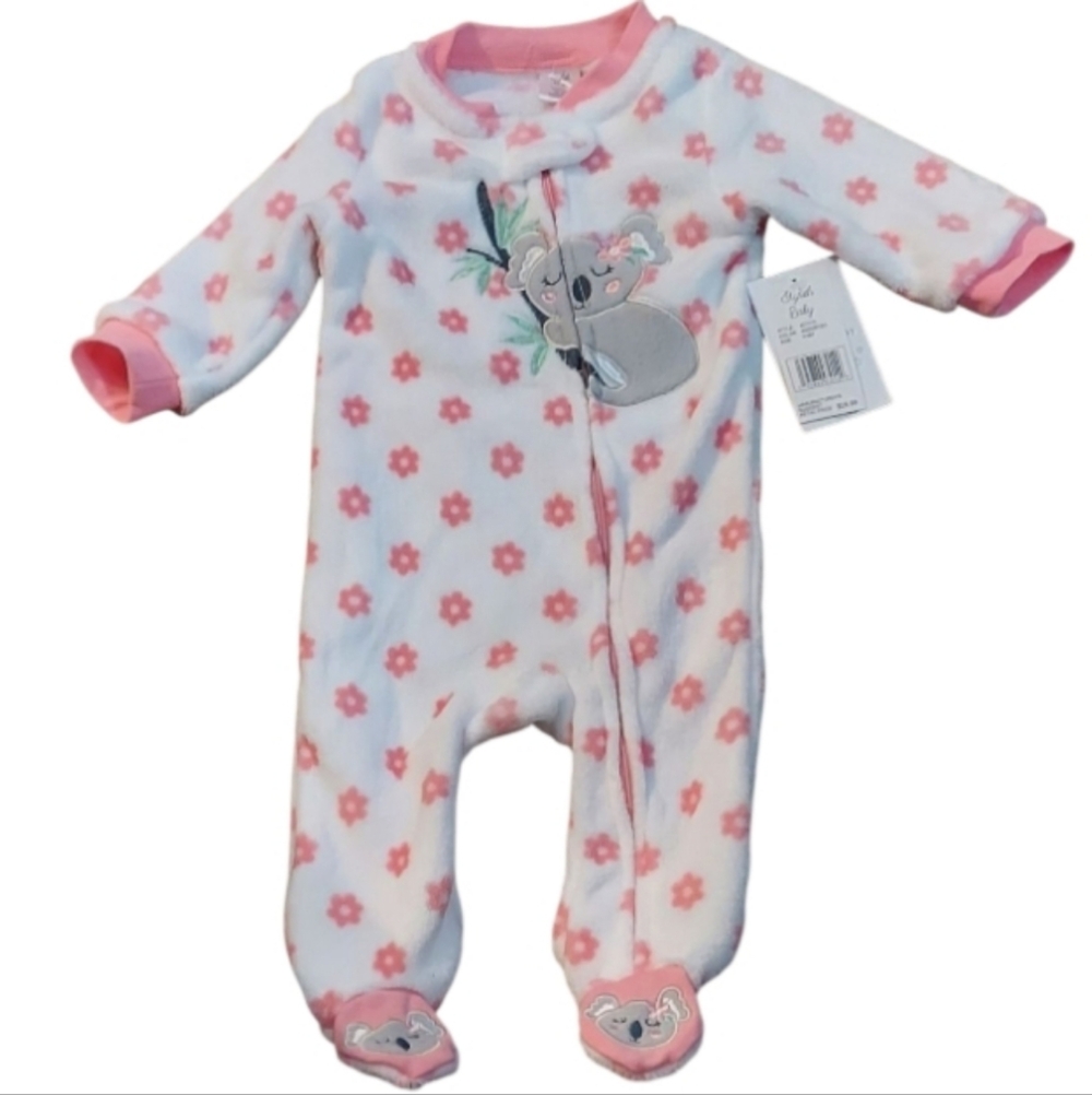NWT Koala Print Pink and White Kids Fleece  Footie ~6-9M